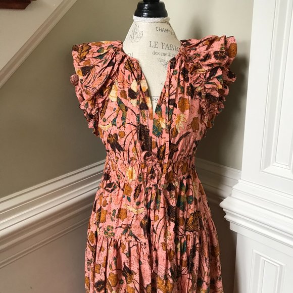 Ulla Johnson Floral Midi Dress in Pink and Orange - Picture 4 of 12